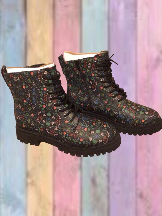 SO Shoes - So Black Floral Print Jupiter Multi Combat Boots New